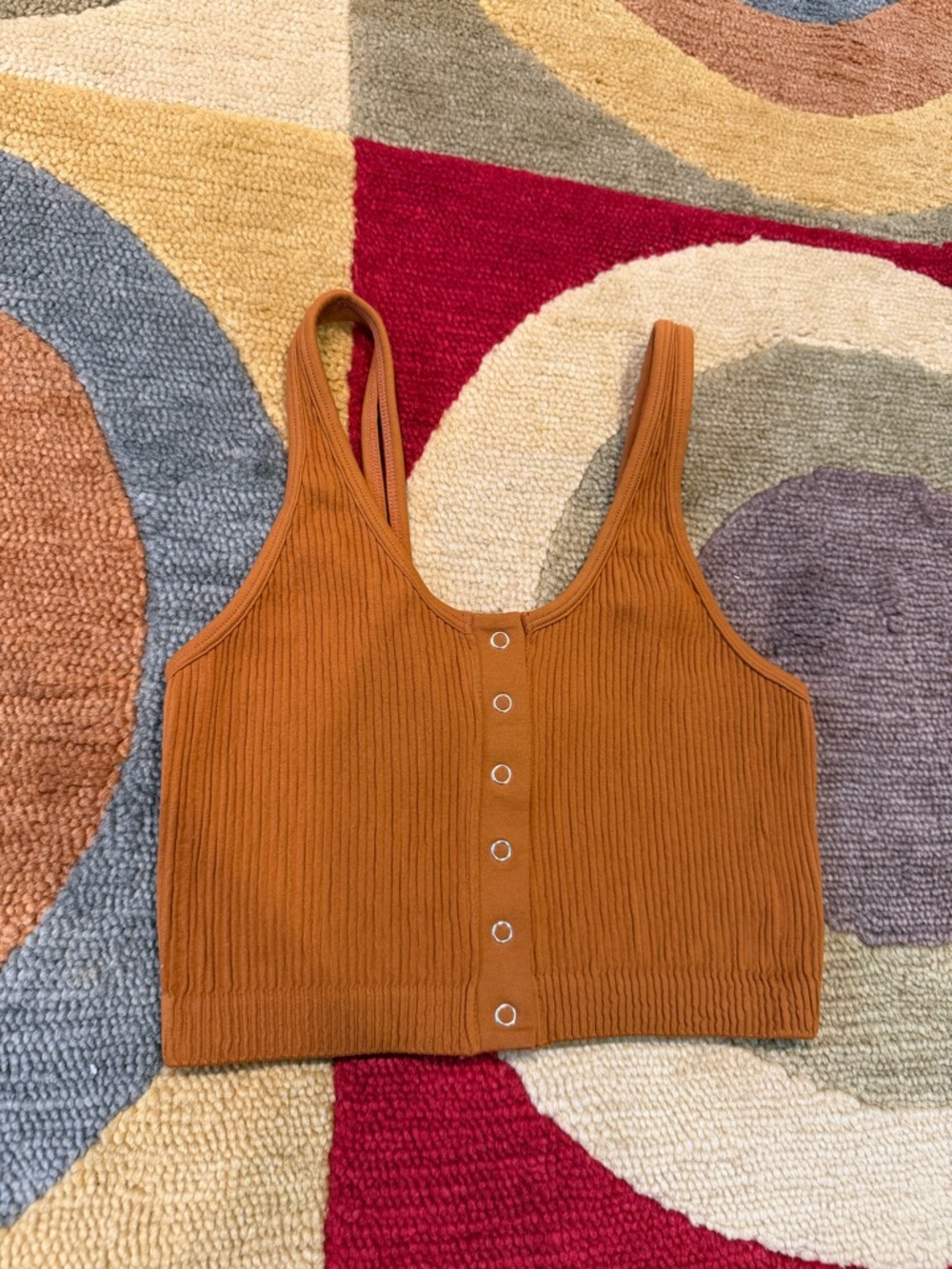 Aerie Ribbed Snap Front Seamless Very Crop Tank Top Henley Burnt Orange Medium